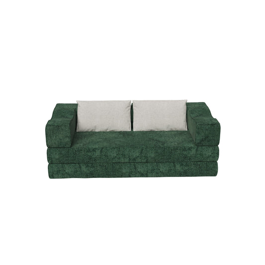 80 ' Convertible Couch Bed with 2 Pillows, 3-Seat Folding Floor Couch & King Size Bed Mattress, DIY Combination, Chenille, GREEN