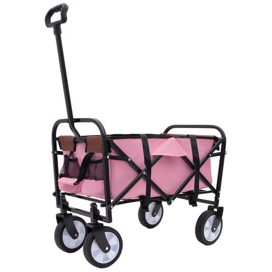 Minimeetall Strap Collapsible Foldable Wagon Cart with strapping system Folding Beach Wagon Utility Cart Utility Wagon Grocery Cart for Camping Shopping Sports Gardeing Fishing Supports 225lbs  pink