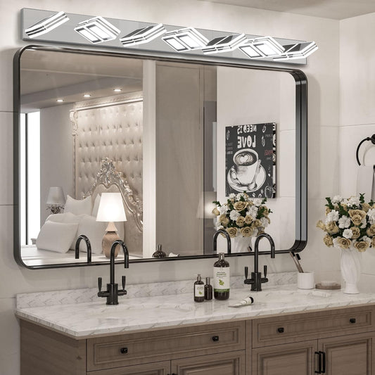 45' Modern Chrome 7-Light LED Vanity Light, Square Acrylic Lampshades Wall Mount Fixture for Bathroom, Mirror Lighting