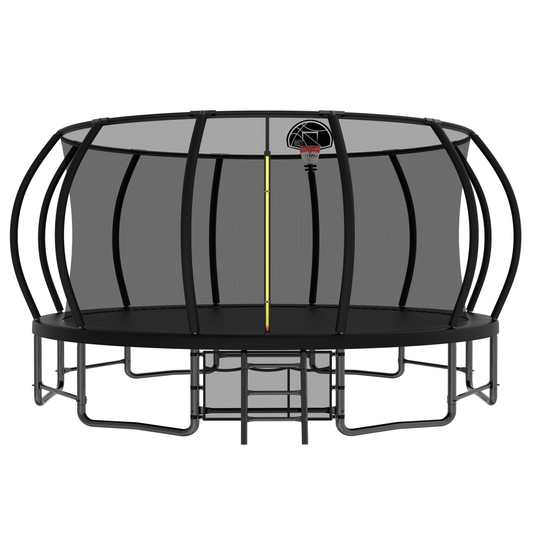 16FT Outdoor Trampoline for Kids and Adults, Pumpkin Trampolines with Curved Poles Heavy Duty Trampoline Anti-Rust Coating ASTM Approval