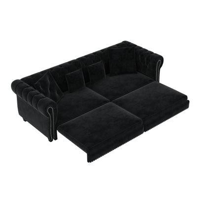 89 ' W 3-in-1 Pull-Out Sofa Bed, Convertible Sleeper Sofa Bed,King Size Sofa Bed, Chaise Lounge,Velvet Tthree Seater Sofa with Movable Ottoman,  Tufted Design. Suitable for Living Rooms and Offices
