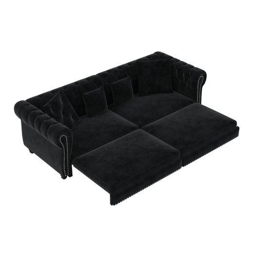 89 ' W 3-in-1 Pull-Out Sofa Bed, Convertible Sleeper Sofa Bed,King Size Sofa Bed, Chaise Lounge,Velvet Tthree Seater Sofa with Movable Ottoman,  Tufted Design. Suitable for Living Rooms and Offices
