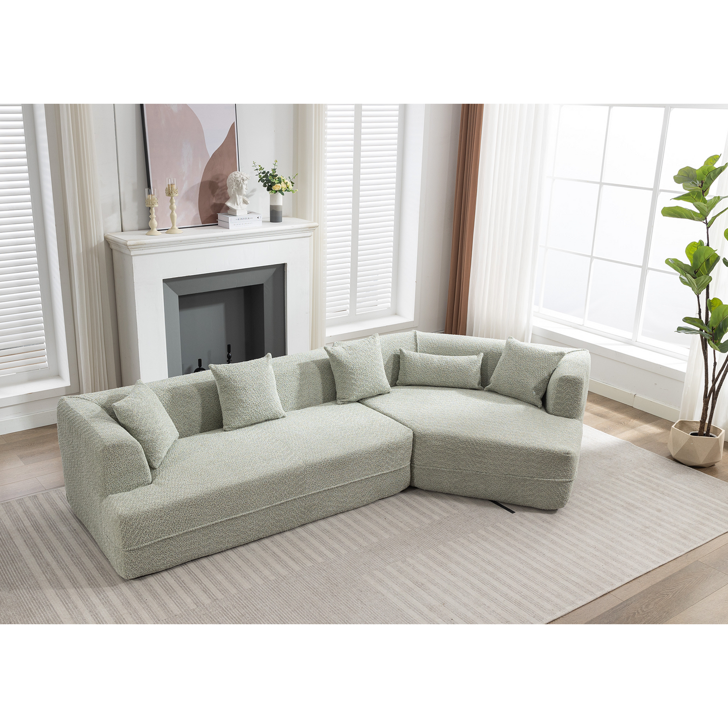 [VIDEO PROVIDED] Modular Living room sofa set, modern minimalist style sofa, salon upholstered sleeper sofa, 2 PC free combination, round fiber fabric, anti-wrinkle fabric, green