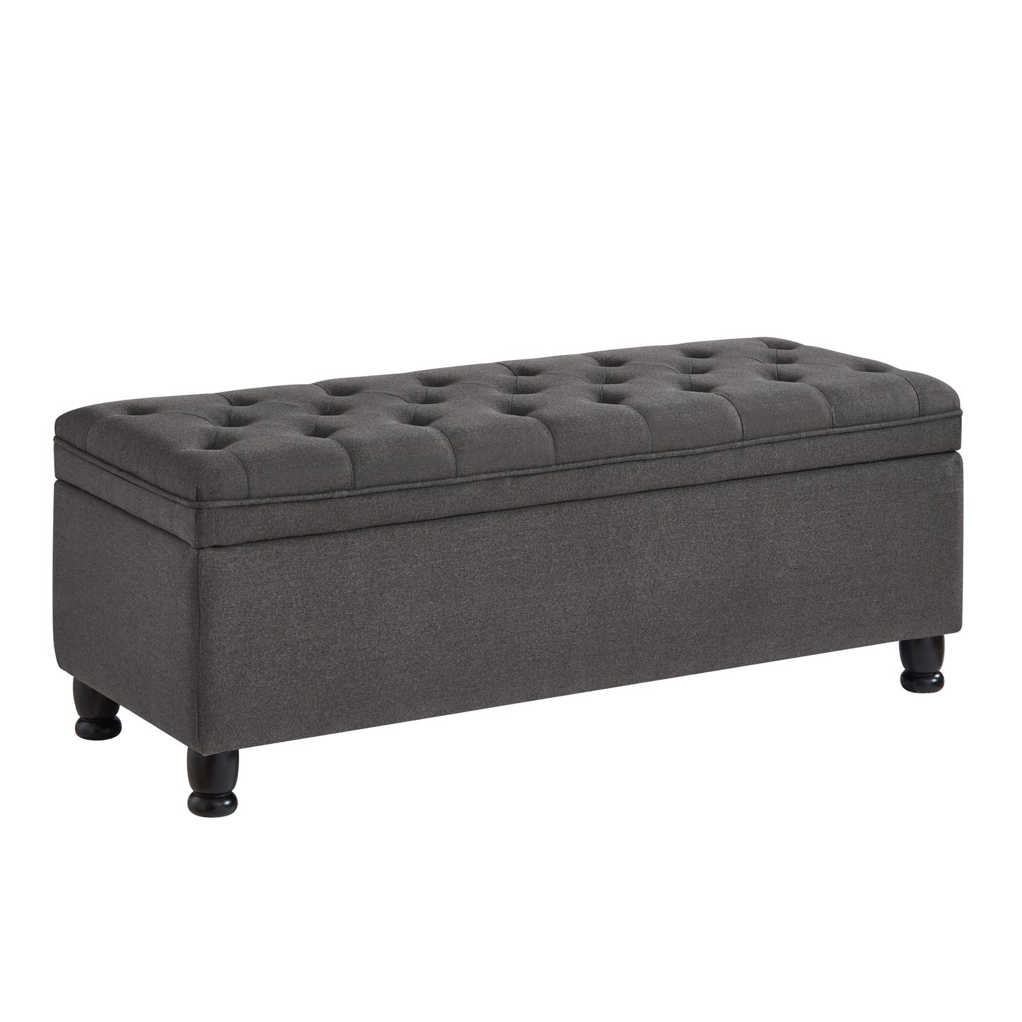 Upholstered tufted button storage bench ,Linen fabric entry bench with spindle wooden legs, Bed bench- Dark Gray