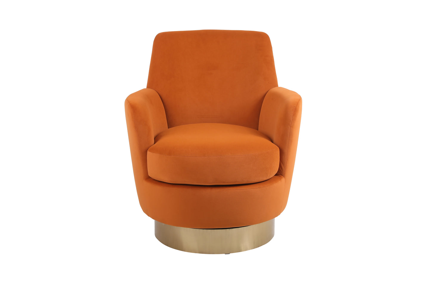 Velvet Swivel Barrel Chair, Swivel Accent Chairs Armchair for Living Room, Reading Chairs for Bedroom Comfy, Round Barrel Chairs with Gold Stainless Steel Base (Orange)