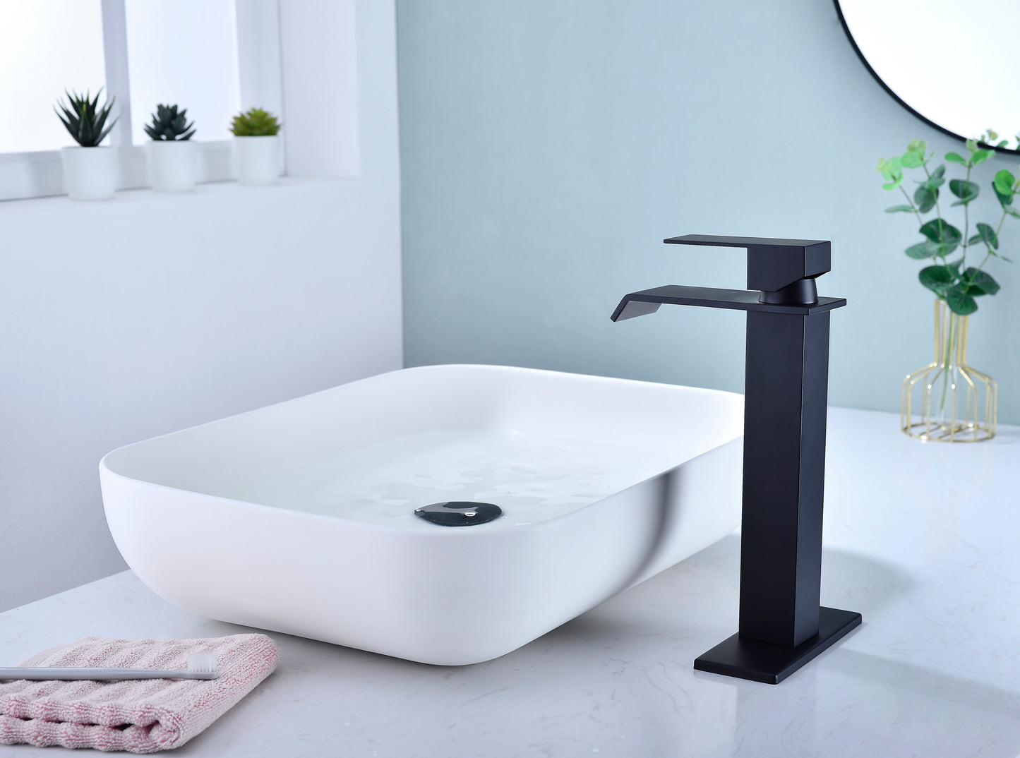 Grifo de baño con caño en cascada, Grifo monomando para lavabo de tocador de baño