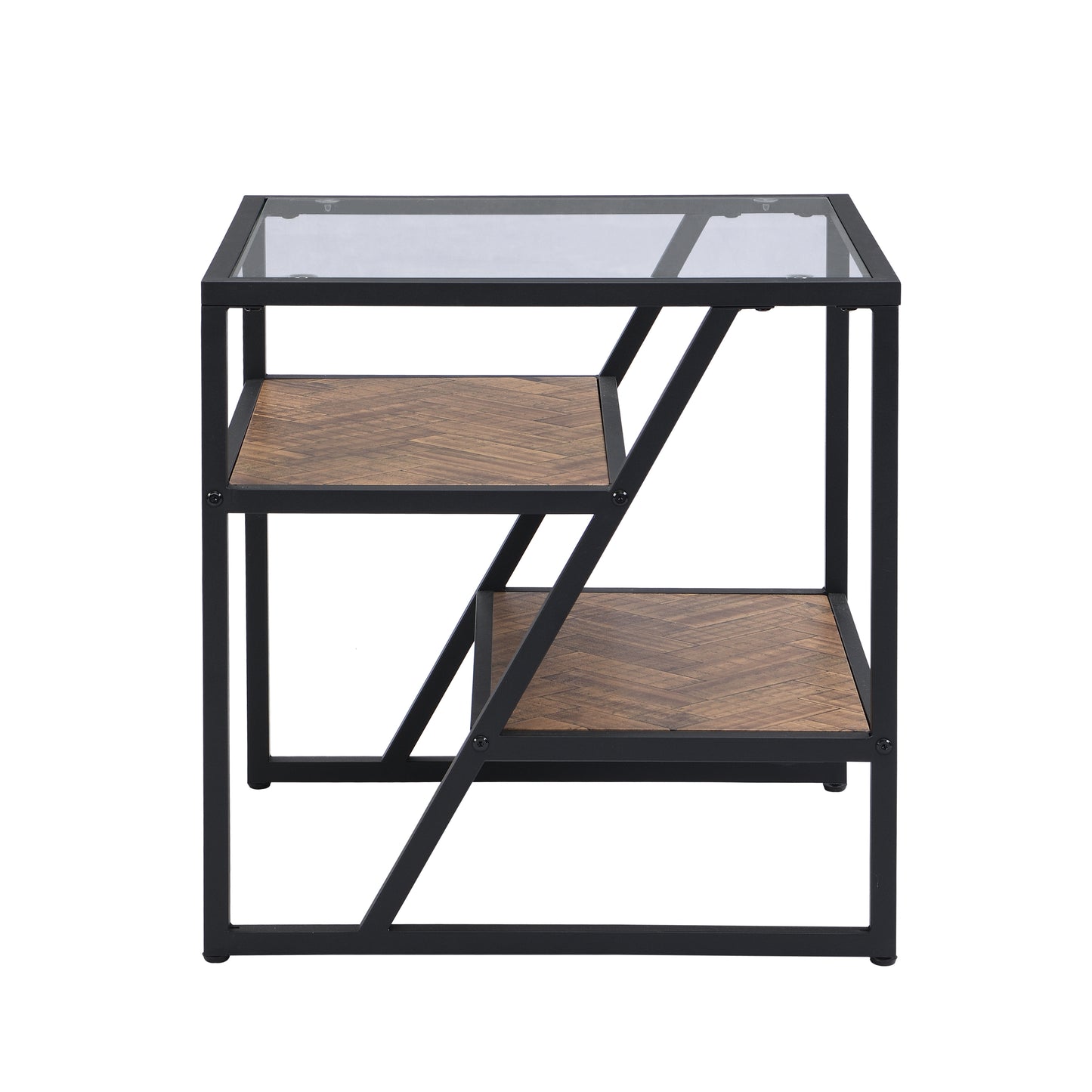 W107184311 Black Side Table, End Table with Storage Shelf, Tempered Glass Coffee Table with Metal Frame for Living Room&Bed Room