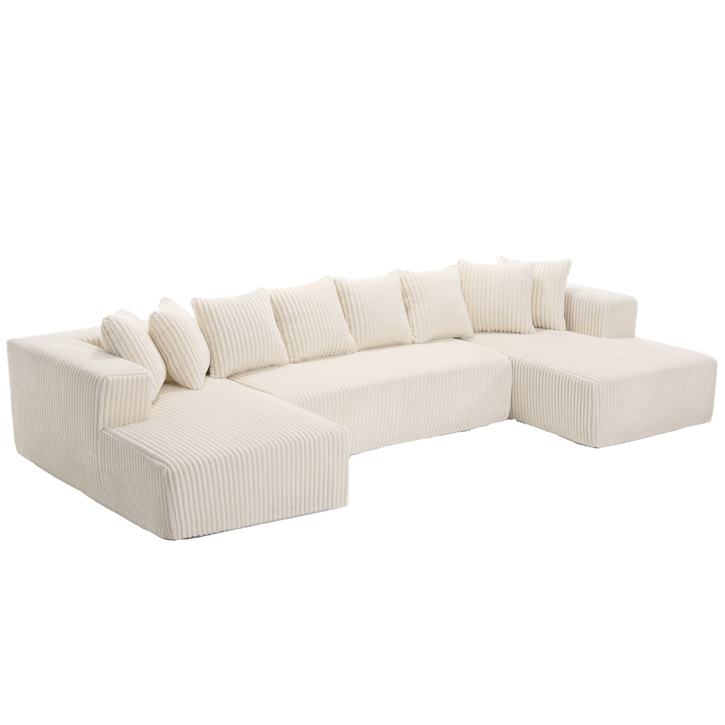 [NEW ARRIVED] [VIDEO PROVIDED]131'' Modular Sectional Couch, U-shaped sofa , Chaise Lounge, Striped fabric,Upholstered 4 Seater Couch for Living Room, Bedroom, Free Combination Sofa (Corduroy),White