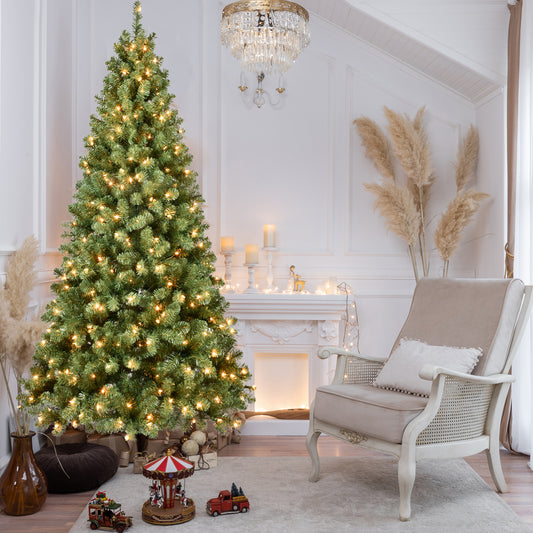 5ft Pre-Lit PVC Christmas Tree with 200 UL Lights, 551 Tips, Auto-Unfold Memory Wire, Easy Assembly with Stable Metal Stand – Full Artificial Holiday Tree