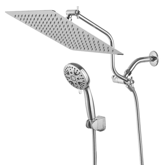 Chrome shower System 12 Inch Bathroom Luxury Rain Mixer Shower Combo Set Wall Mounted Rainfall Shower Head and Handheld System Shower Faucet Set