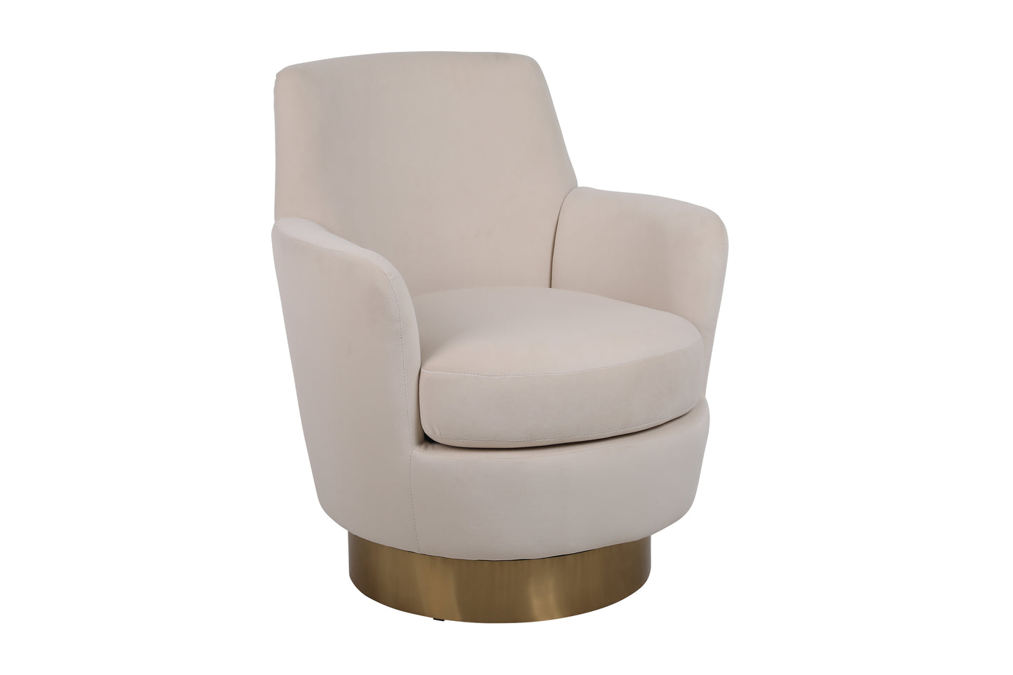 Velvet Swivel Barrel Chair, Swivel Accent Chairs Armchair for Living Room, Reading Chairs for Bedroom Comfy, Round Barrel Chairs with Gold Stainless Steel Base (Beige)