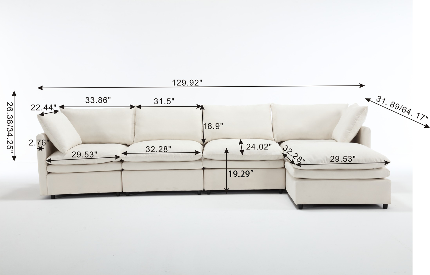 [VIDEO PROVIDED] Modern U-shaped Sectional Sofa ,5-seat Upholstered  Sofa Furniture,Sleeper Sofa Couch with Chaise Lounge for Living Room,Apartment,Beige, Polyester