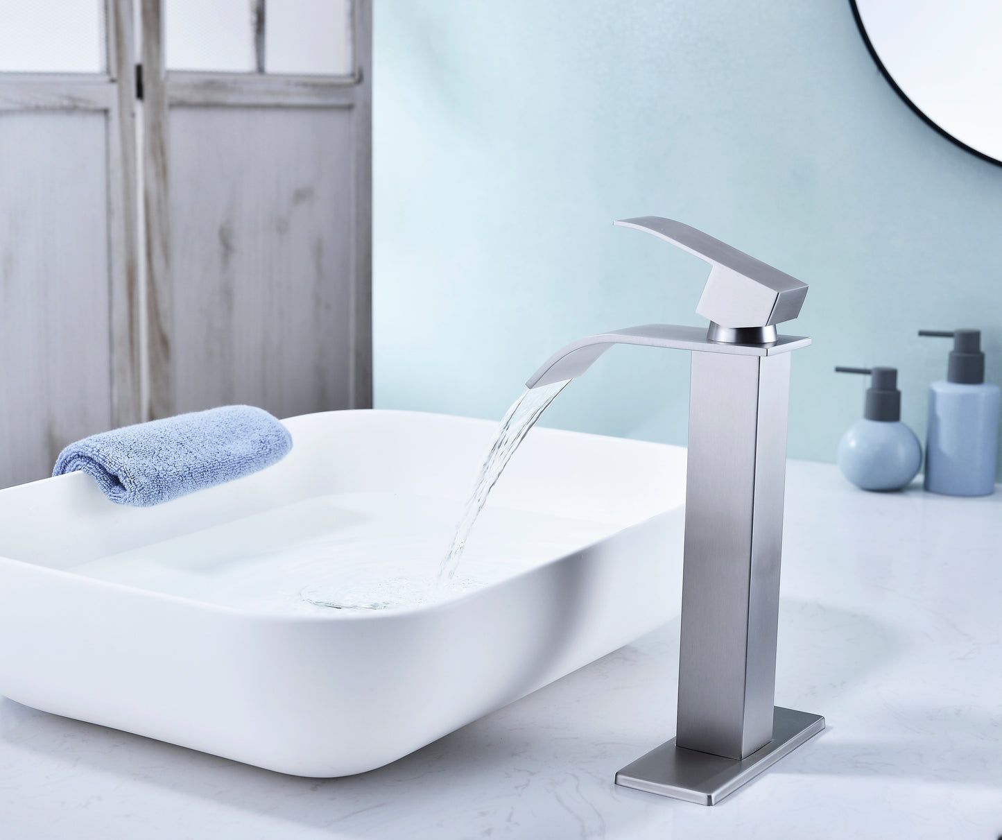 Waterfall Spout Bathroom Faucet,Single Handle Bathroom Vanity Sink Faucet