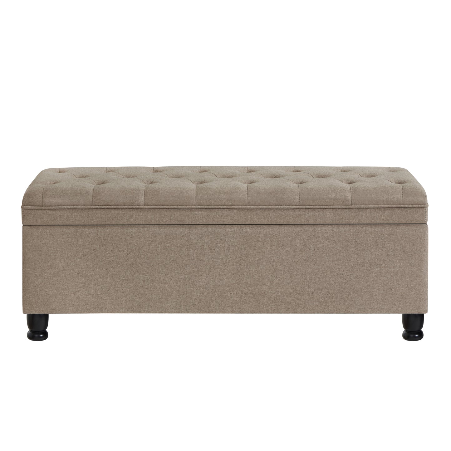 Upholstered tufted button storage bench ,Linen fabric entry bench with spindle wooden legs, Bed bench- Linen