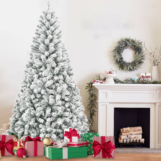 5FT Flocked Christmas Tree – Artificial Snowy Holiday Tree with 407 Tips, Full Shape PVC, Sturdy Metal Stand, Winter Wonderland Decoration for Home, Office, or Apartment
