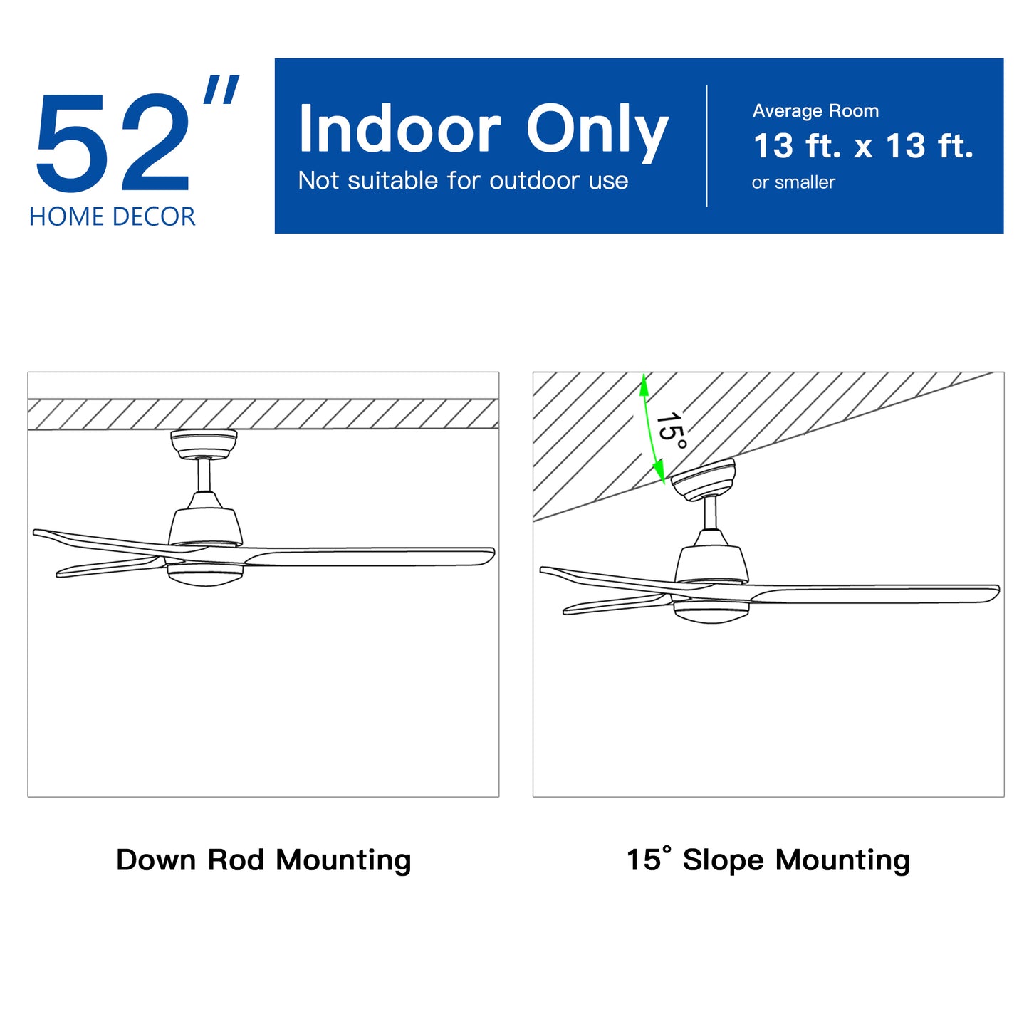 YUHAO Iluminación de ventilador de techo LED integrada de 52 pulgadas con control remoto