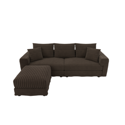 82.7 ' Plush Corduroy 3-Seat Sofa, Modern Comfy Upholstered Sofa Cloud Couch, Deep Seat Couches with Soft Pillows and 1 Ottomans, Convertible Sofa Lounge Chair, for Living Room,Apartment,Office,Camel