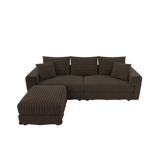 82.7 ' Plush Corduroy 3-Seat Sofa, Modern Comfy Upholstered Sofa Cloud Couch, Deep Seat Couches with Soft Pillows and 1 Ottomans, Convertible Sofa Lounge Chair, for Living Room,Apartment,Office,Camel