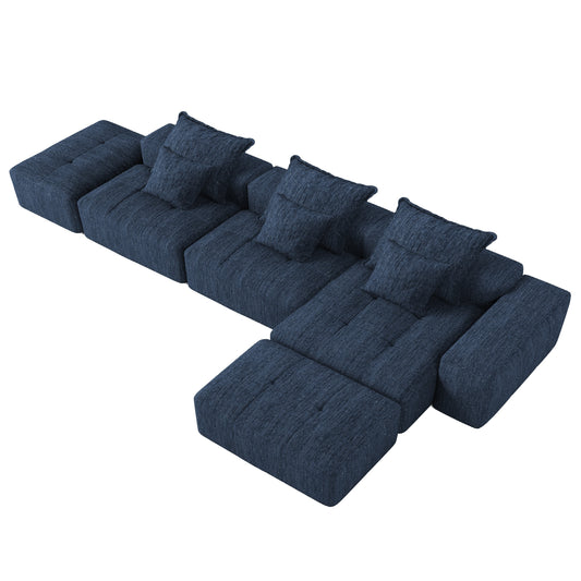 Modern Oversized Modular Sectional Sofa, Sparkling Chenille Fabric Soft Cushion Sofa with 6 Pillows, 6 PCS DIY Combination Tufted Sofa, No Assembly Required, BLUE