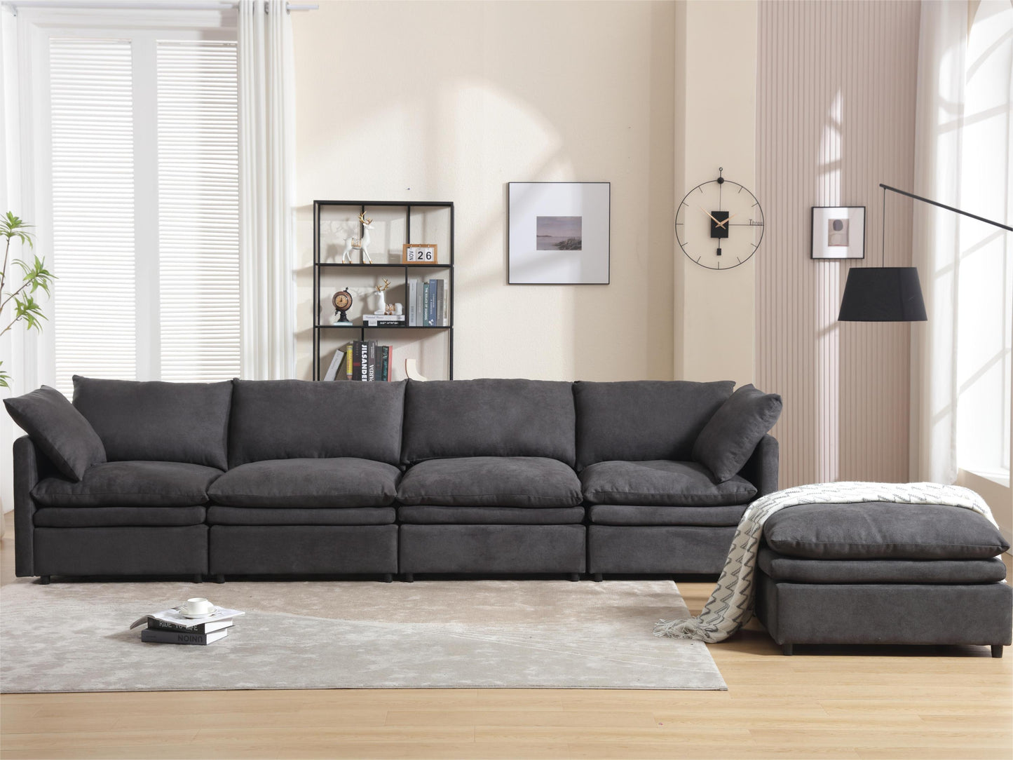 [VIDEO PROVIDED] Modern U-shaped Sectional Sofa ,5-seat Upholstered  Sofa Furniture,Sleeper Sofa Couch with Chaise Lounge for Living Room,Apartment,Dark Gray,Polyester