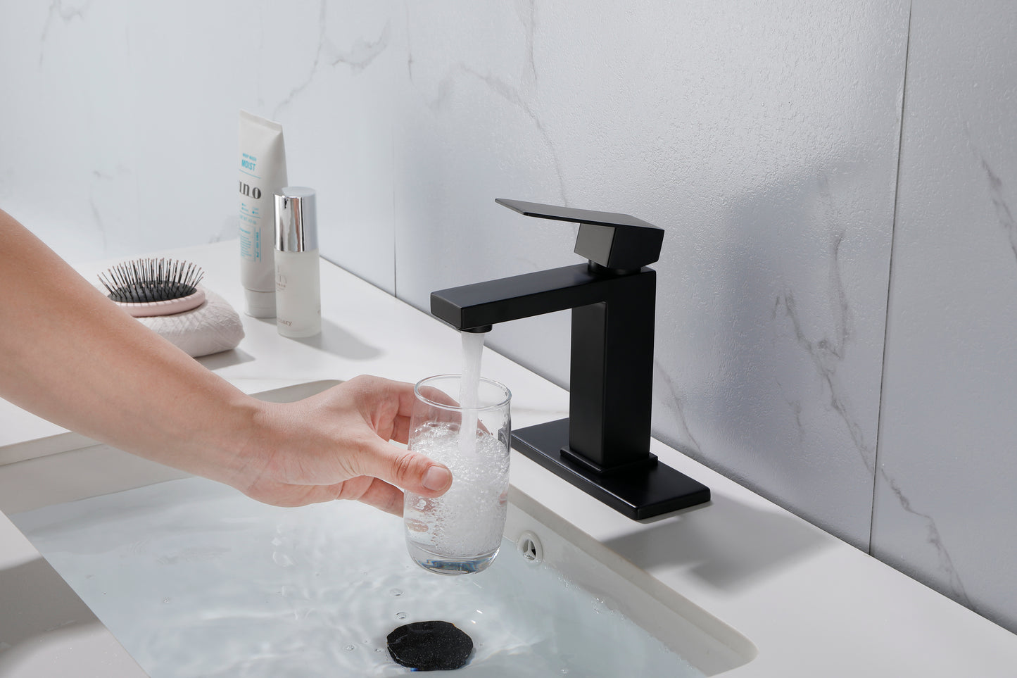 Grifo de baño con caño en cascada, grifo monomando para lavabo de tocador de baño blanco