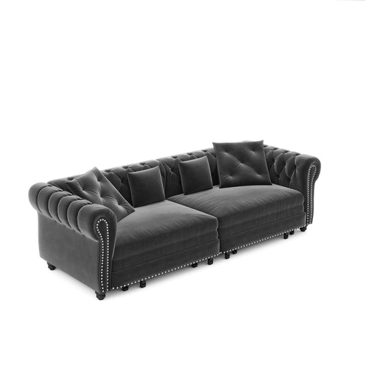 89 ' W 3-in-1 Pull-Out Sofa Bed, Convertible Sleeper Sofa Bed, King Size Sofa Bed, Chaise Lounge, Velvet Tthree Seater Sofa with Movable Ottoman, Tufted Design, Suitable for Living Rooms and Offices