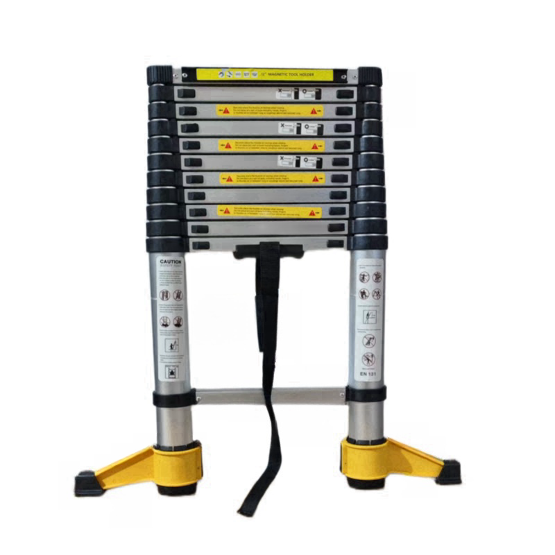 11.5 FT aluminum telescopic ladder, equipped with 360 ° rotatable stabilizer bar and metal tool suction magnetic strip, compact and portable anti slip folding ladder, multi-purpose telescopic ladder