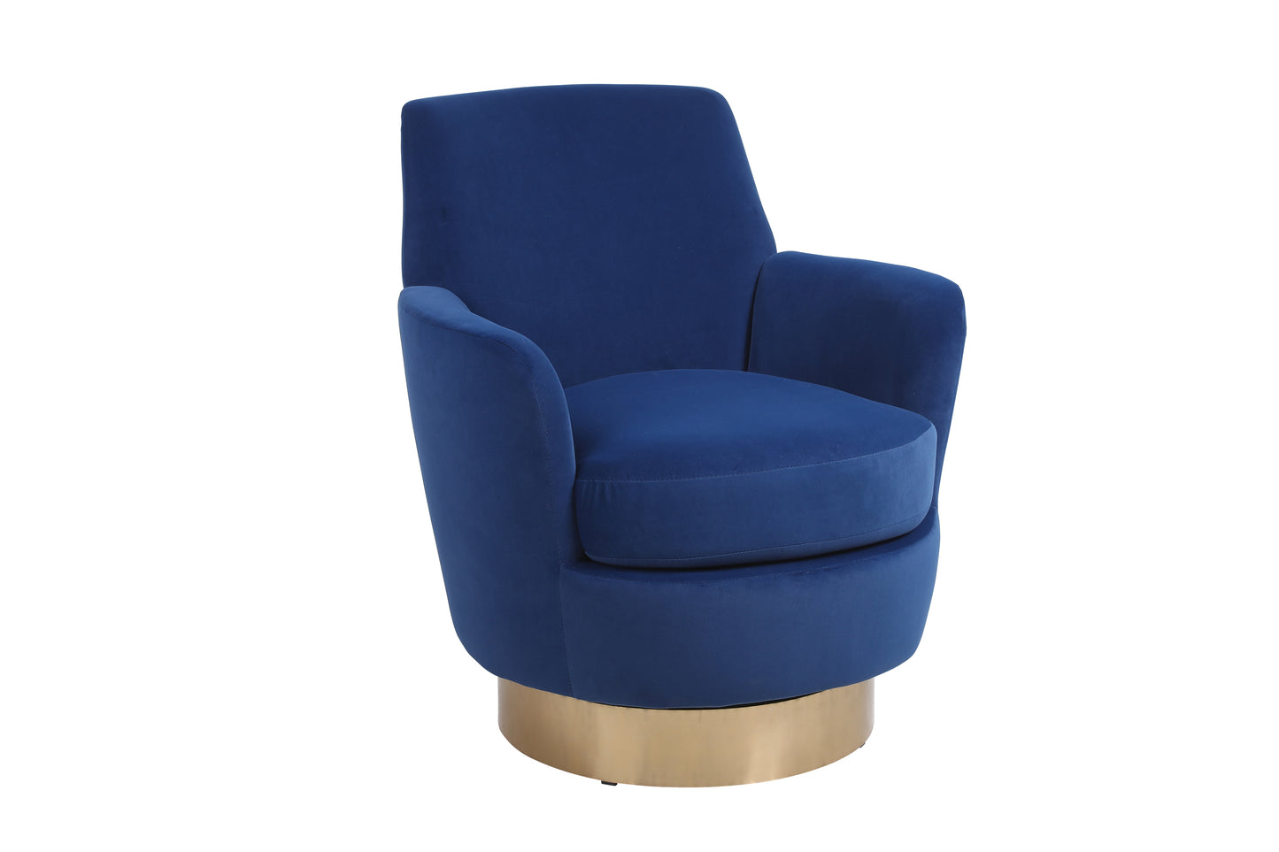 Velvet Swivel Barrel Chair, Swivel Accent Chairs Armchair for Living Room, Reading Chairs for Bedroom Comfy, Round Barrel Chairs with Gold Stainless Steel Base (Navy)