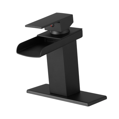 Sink Faucet With Deck Plate Waterfall Black Bathroom faucets for Sink 1 Hole or 3 Holes One Handle Faucets