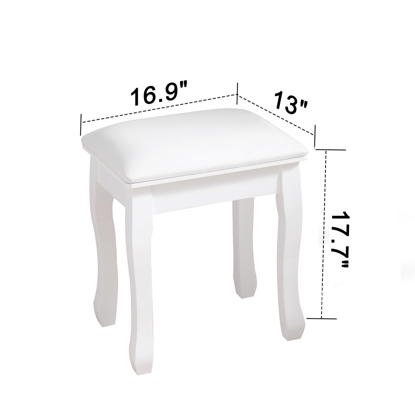 Taburete de tocador blanco, silla de maquillaje acolchada, banco con patas de madera maciza