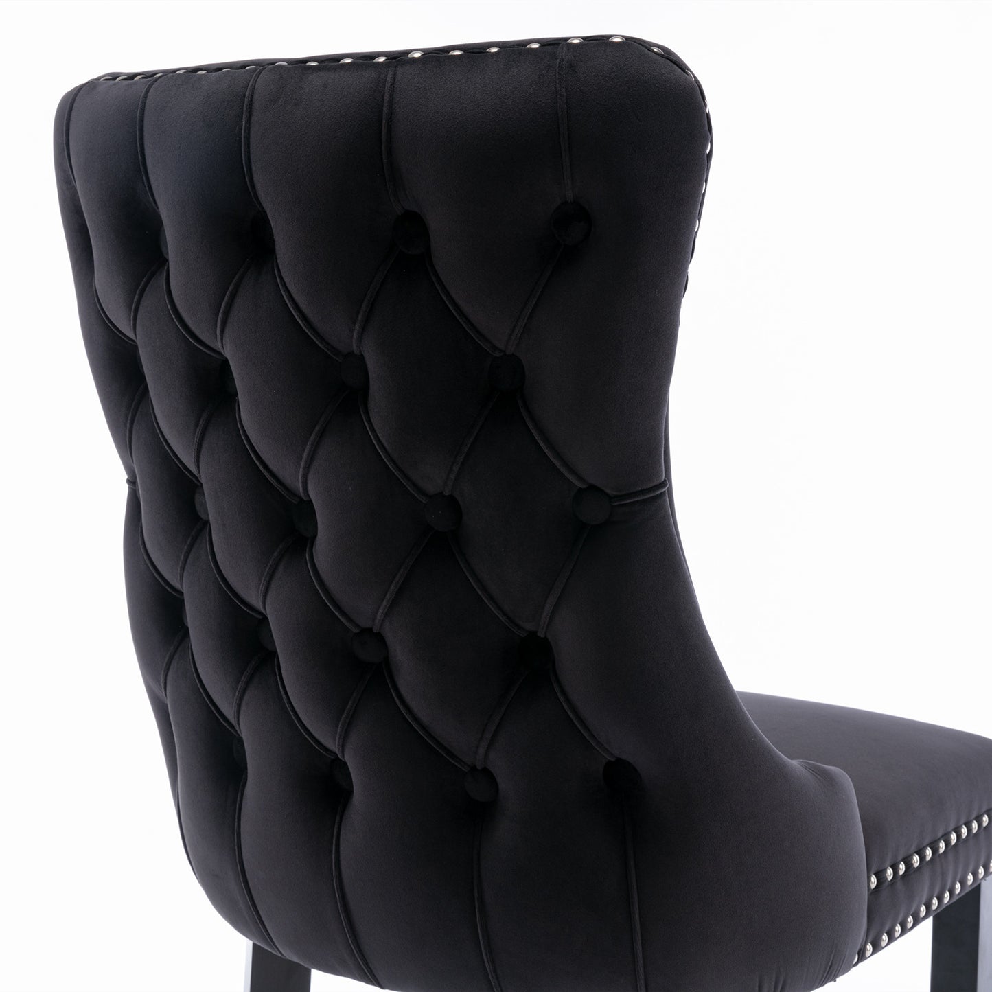 Upholstered Wing-Back Dining Chair with Backstitching Nailhead Trim and Solid Wood Legs,Set of 2, Black,SW8809BK, KD