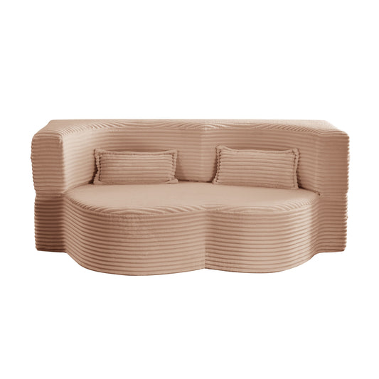 Modern Floor Sofa with 2 Pillows, Convertible Plush Corduroy Foam-Filled Sleeper Sofa Bed,15 ' Full Size Folding Mattress for Living Room, Guest Bed, no assembly required, Pink