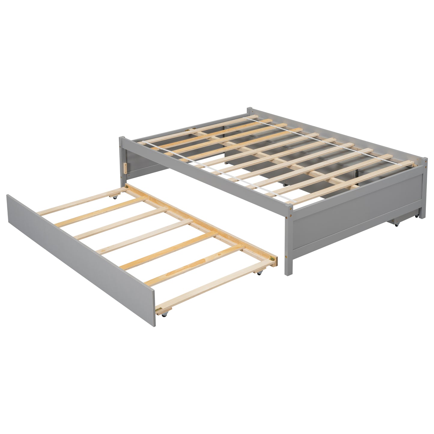 Cama completa versátil con nido, caja de almacenamiento debajo de la cama y mesita de noche. Gris