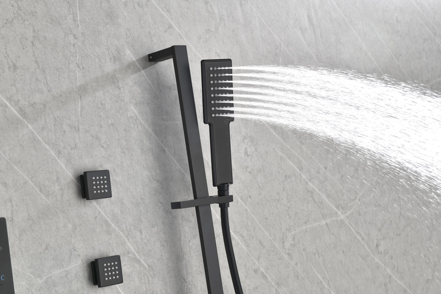 Wall Mounted Waterfall Rain Shower System With 3 Body Sprays & Handheld Shower