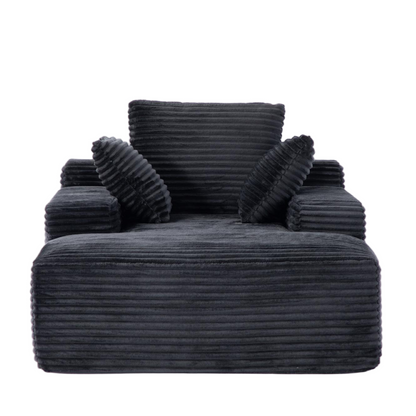 Oversized Chaise Lounge Chair Cozy Cloud Couch, Modern Plush Corduroy Upholstered Sleeper Sofa Daybed with 3 Throw Pillows and Wide Armrest for Living Room, No Assembly Required,Black