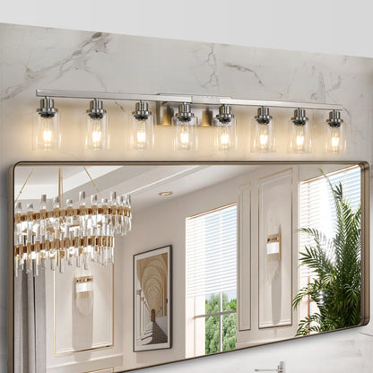 51' Modern 8-Light Bathroom Vanity Light Fixture - Brushed Nickel Finish with Clear Glass Shades, Perfect for Bathroom, Vanity, and Dressing Area Lighting (No Bulbs)