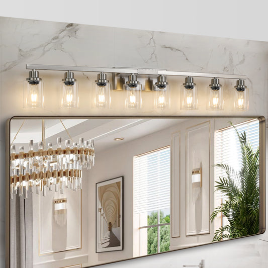 51' Modern 8-Light Bathroom Vanity Light Fixture - Brushed Nickel Finish with Clear Glass Shades, Perfect for Bathroom, Vanity, and Dressing Area Lighting (No Bulbs)