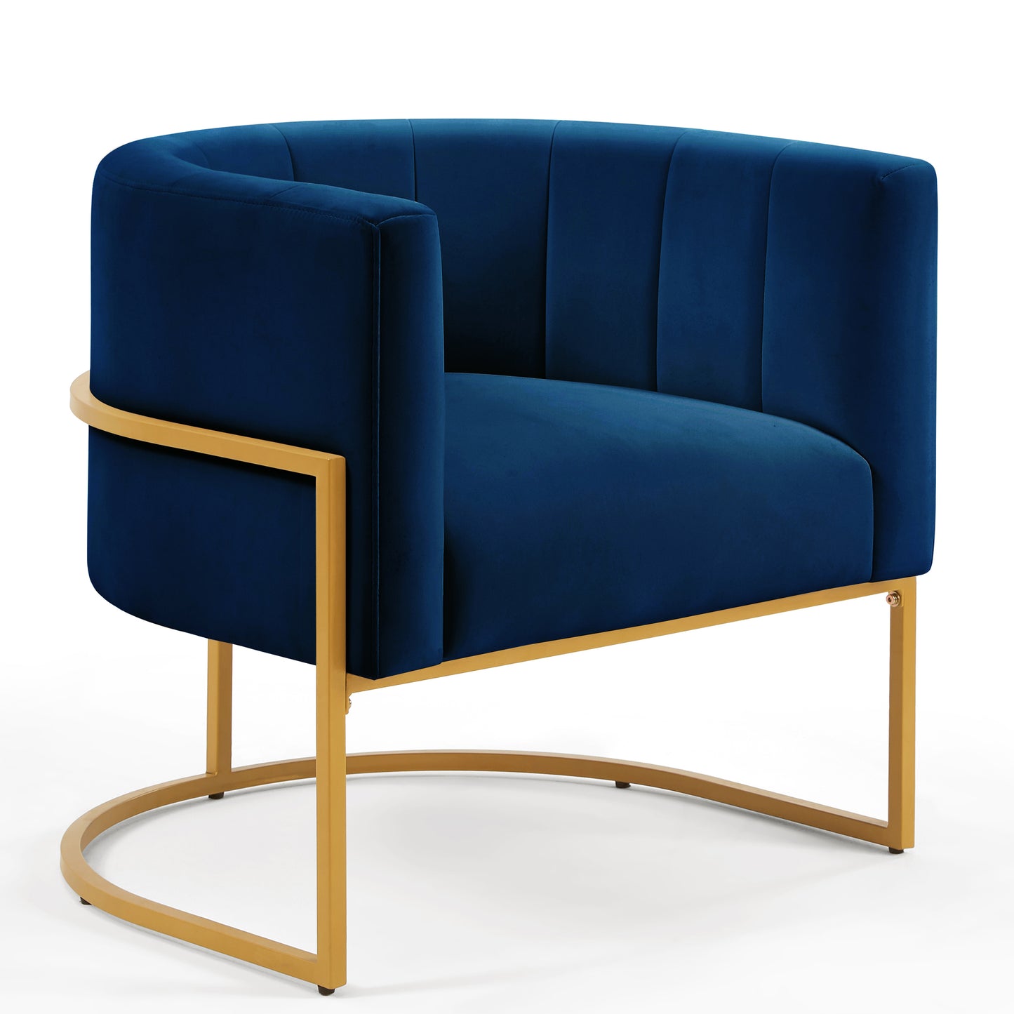 Upholstered Velvet Accent Chair with Golden Metal Stand,Mid-Century  Living Room Leisure Chair with Curve Backrest  -Navy