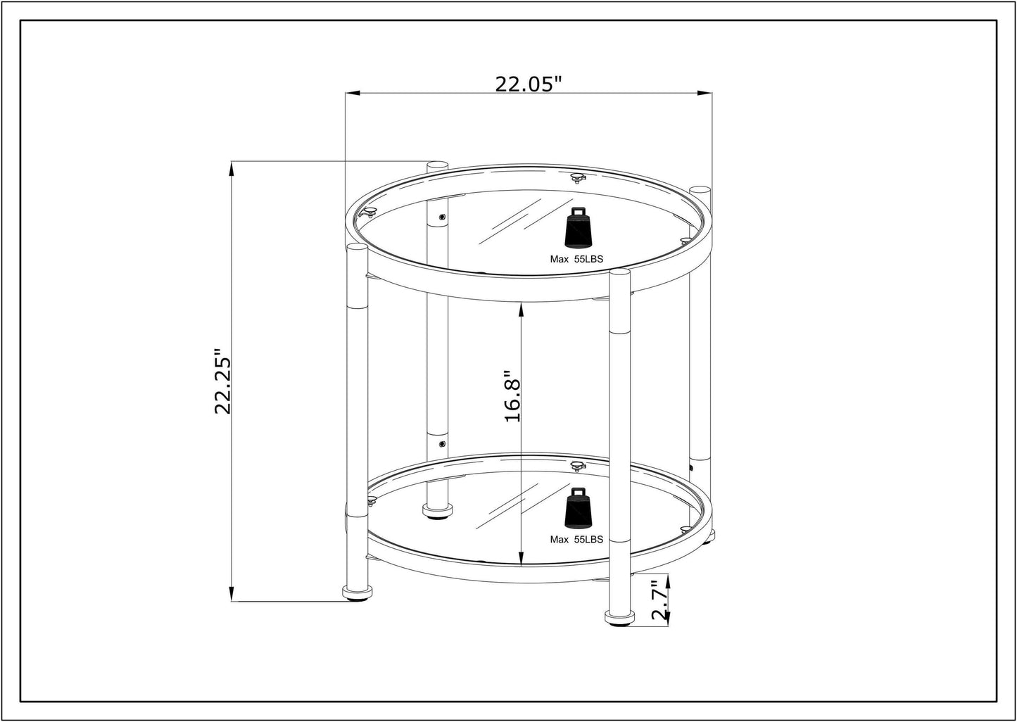 W82153571  Contemporary Acrylic End Table, Side Table with Tempered Glass Top, Chrome/Silver End Table for Living Room&Bedroom