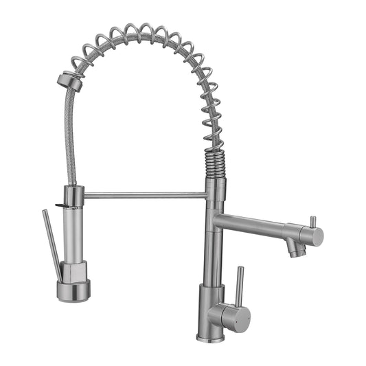 Commercial Kitchen Faucet with Pull Down Sprayer, Stainless Steel Single Handle Single Lever Kitchen Sink Faucet