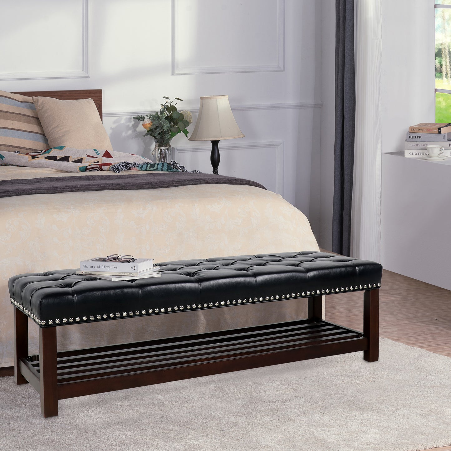 Wooden Base Upholstered Bench for Bedroom for Entryway