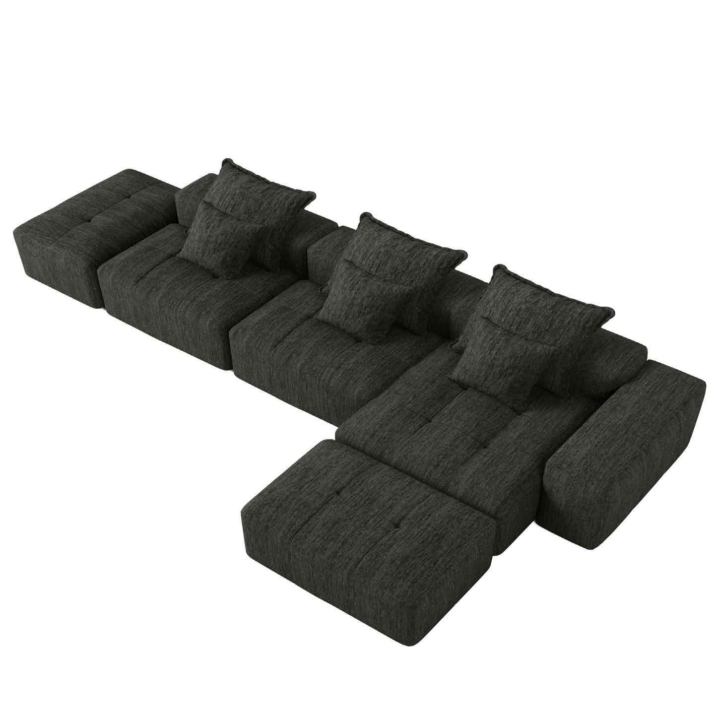 Modern Oversized Modular Sectional Sofa, Sparkling Chenille Fabric Soft Cushion Sofa with 6 Pillows, 6 PCS DIY Combination Tufted Sofa, No Assembly Required, BLACK