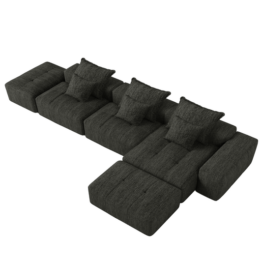 Modern Oversized Modular Sectional Sofa, Sparkling Chenille Fabric Soft Cushion Sofa with 6 Pillows, 6 PCS DIY Combination Tufted Sofa, No Assembly Required, BLACK