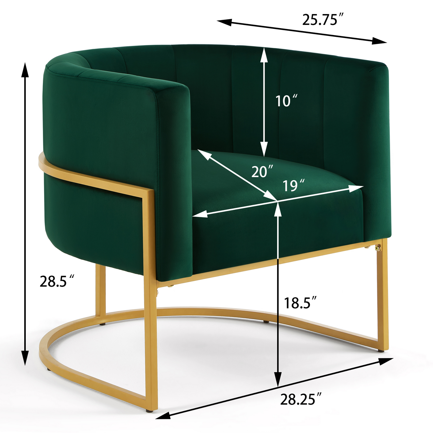 Silla decorativa tapizada de terciopelo con soporte de metal dorado, silla de ocio para sala de estar de mediados de siglo con respaldo curvo -Jade (esmeralda)