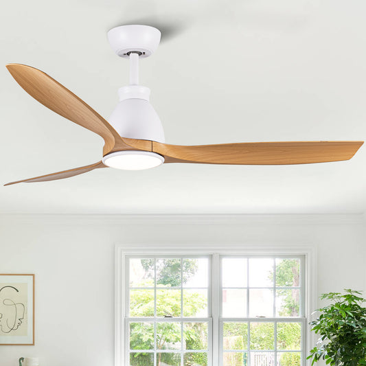 YUHAO 52 inch Indoor Ceiling Fan with Intergrated LED - Matte White with Antique Brown Wood Grain Blade