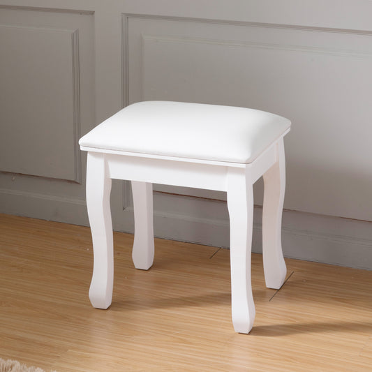 Taburete de tocador blanco, silla de maquillaje acolchada, banco con patas de madera maciza