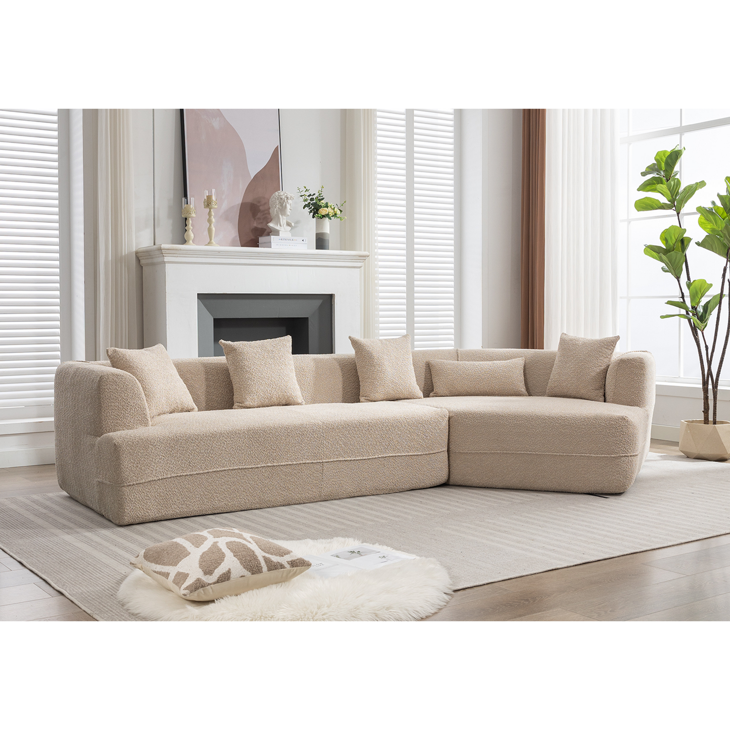 [VIDEO PROVIDED] Modular Living room sofa set, modern minimalist style sofa, salon upholstered sleeper sofa, 2 PC free combination, round fiber fabric, anti-wrinkle fabric,  Brown