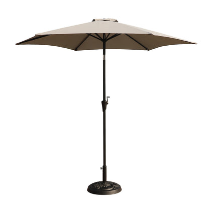 Outdoor Aluminum Patio Umbrella with Round Resin Base, Push Button Tilt and Crank Lift, Gray, 8.8 Feet