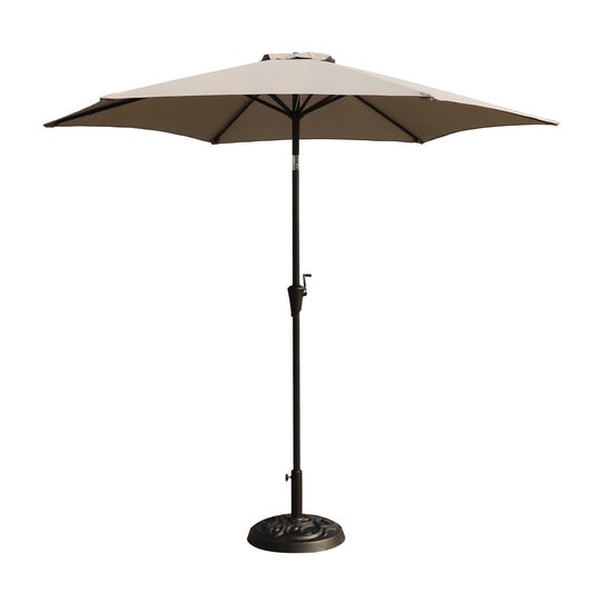 Outdoor Aluminum Patio Umbrella with Round Resin Base, Push Button Tilt and Crank Lift, Gray, 8.8 Feet