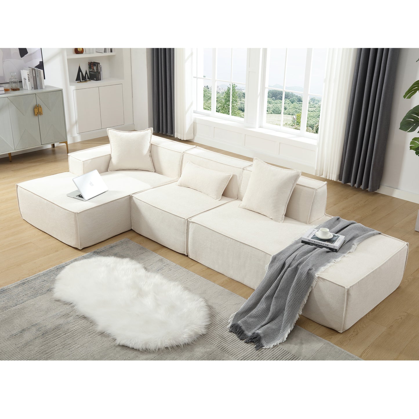 [VIDEO PROVIDED] Modular combination living room sofa set, modern minimalist sofa, free installation sofa, L-shaped, Italian minimalist tofu block sofa, Beige